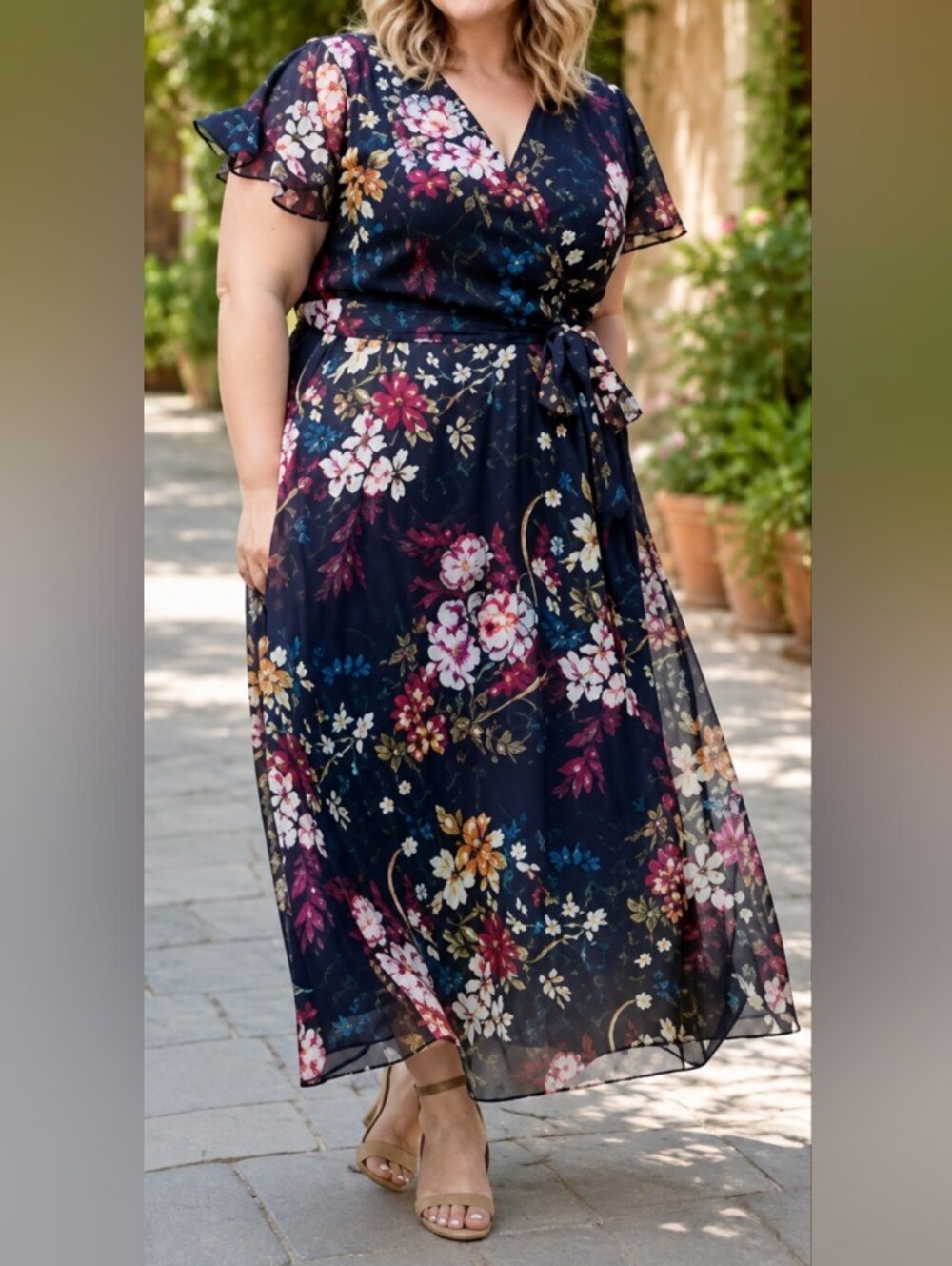 LANE BRYANT plus Size Floral Mesh Maxi Dress In Blue 18